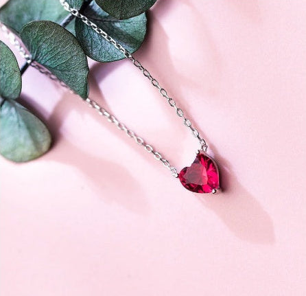 925s Silver Necklace with Red Heart Crystal - Newage Leather Bags