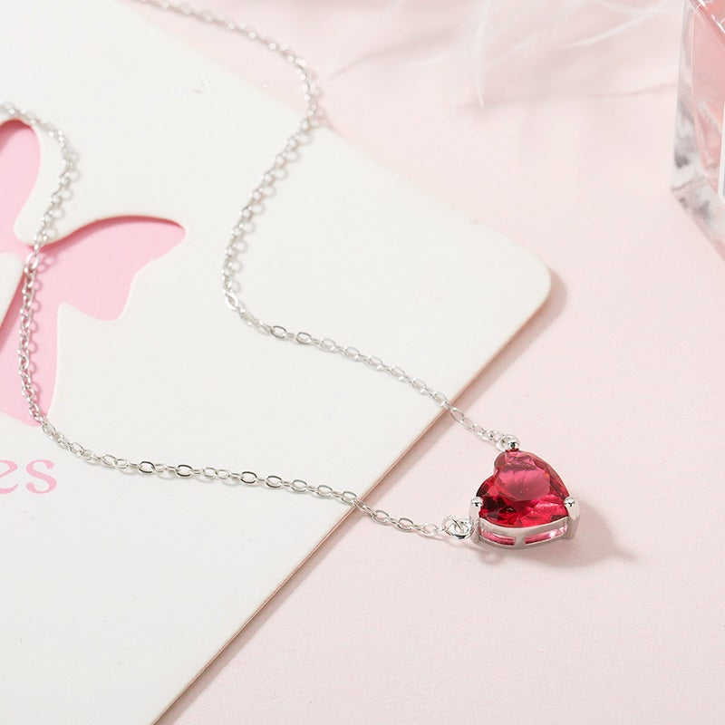 925s Silver Necklace with Red Heart Crystal - Newage Leather Bags