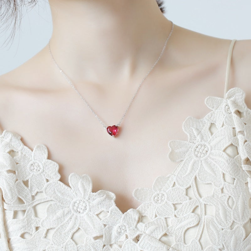 925s Silver Necklace with Red Heart Crystal - Newage Leather Bags