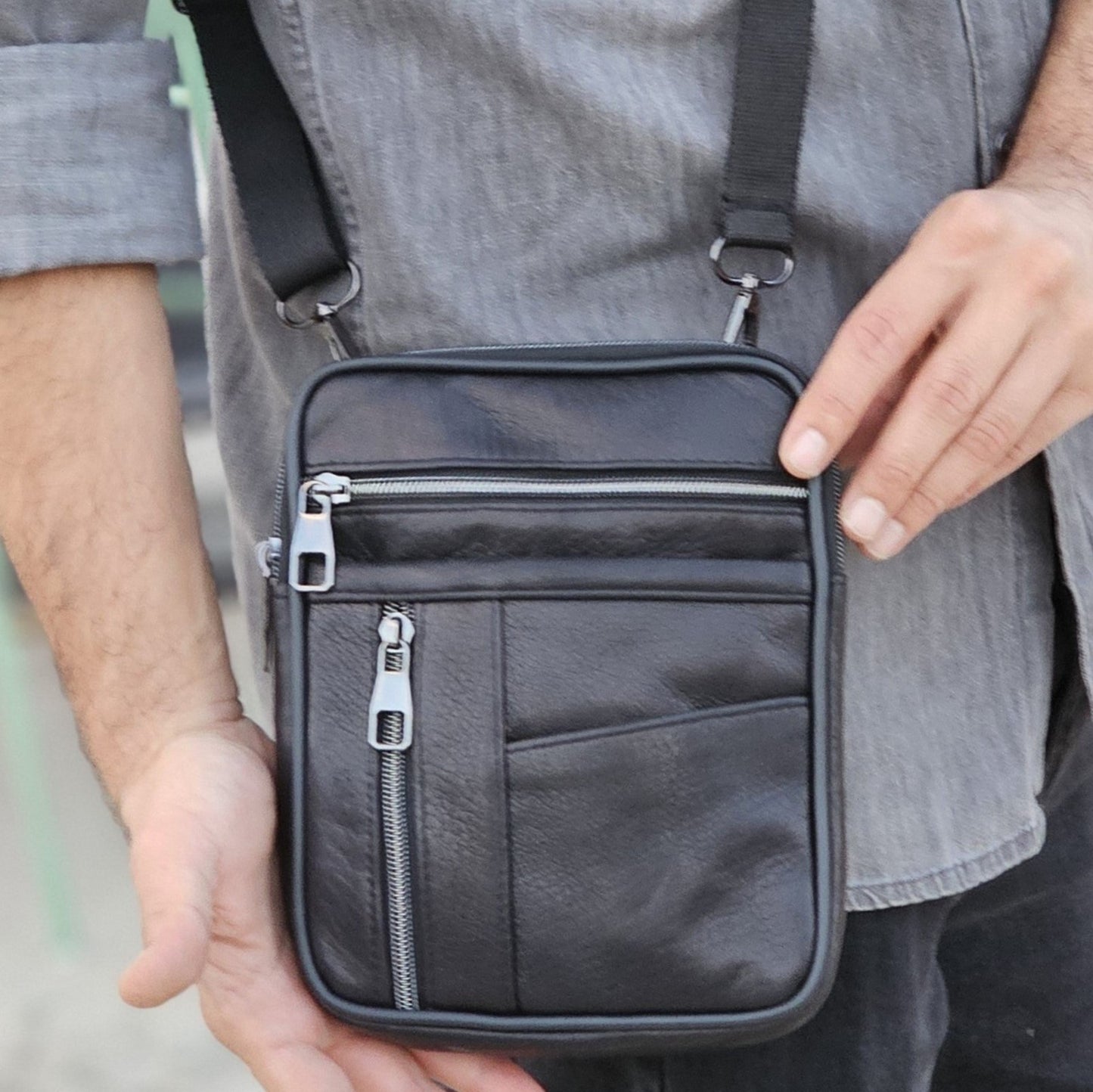 Leather Crossbody Bag Zip-Top M-I - Newage Leather Bags
