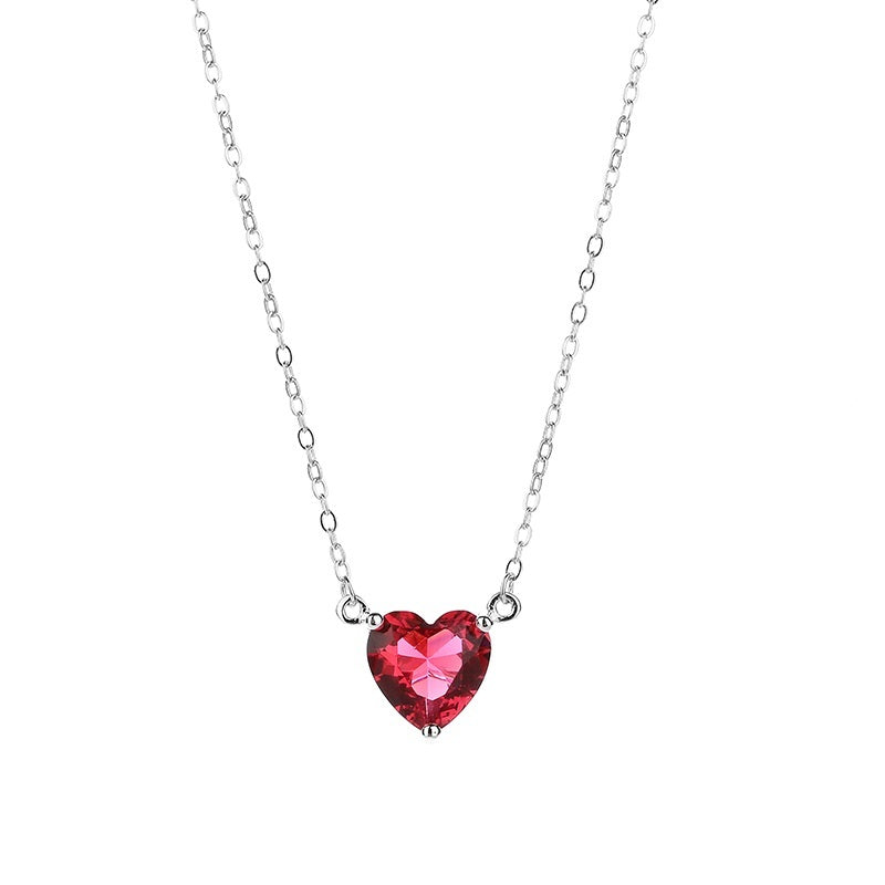 Collana elegante in argento sterling 925 con cristallo rosso a forma di cuore - Collana in argento fine per donna