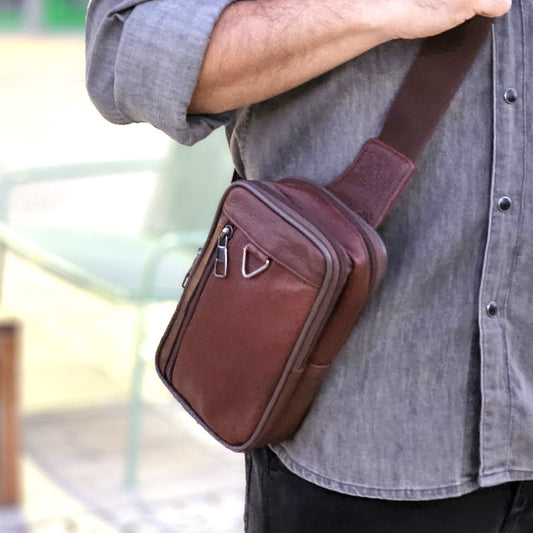 Bolsa clássica de couro crossbody com zíper MI